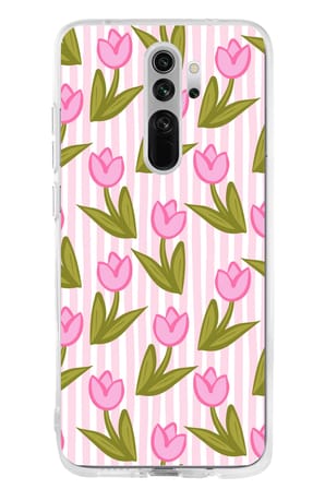 Redmi Note 8 Pro Uyumlu embe Çizgili ve Lale Desenli Baskılı Silikon Kılıf