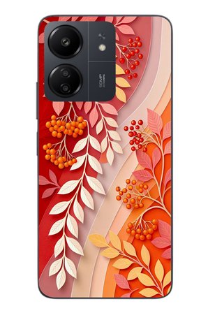 Redmi 13C Uyumlu Kırmızı Beyaz İğdeler Baskılı Silikon Kılıf