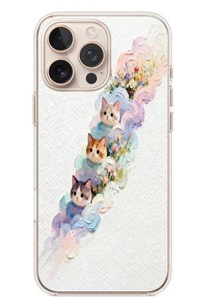 İphone 16 Pro Max Uyumlu Yağlı Boya Kediler Baskılı Silikon Kılıf