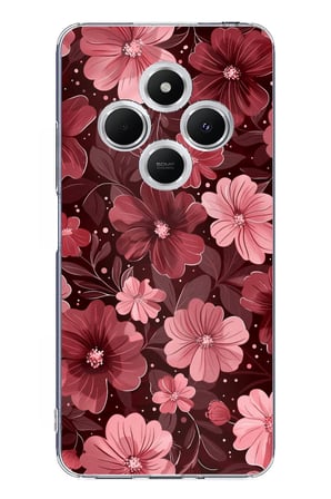 Redmi 14C Uyumlu Pembe ve Bordo Çiçek Desenli Baskılı Silikon Kılıf