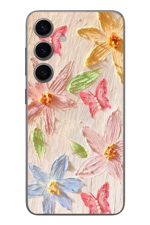 Samsung Galaxy S24 Uyumlu Kelebekli Papatya Baskılı Silikon Kılıf