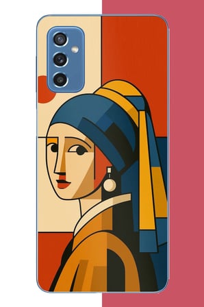 Samsung Galaxy M52 Uyumlu İnci Küpeli Kızın Modern Yorumu Baskılı Silikon Kılıf