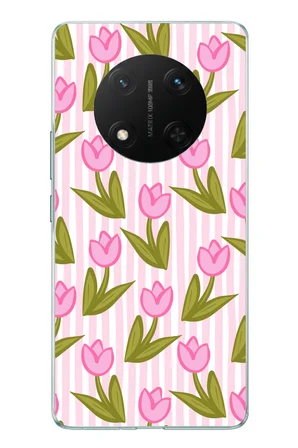 Honor X9C Uyumlu embe Çizgili ve Lale Desenli Baskılı Silikon Kılıf