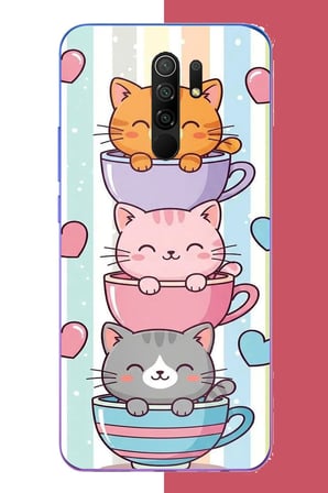 Redmi 9 Uyumlu kawaii fincandaki kediler Baskılı Silikon Kılıf