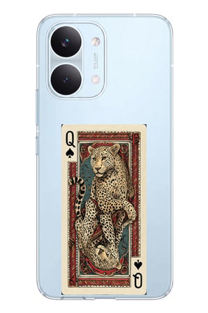 POCO X8 PRO MAX Uyumlu İskambil Kağıdı Tasarımlı Leopar Portre Baskılı Silikon Kılıf