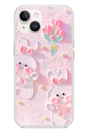 iPhone 13-14 Uyumlu Sevimli Tavşanlar Baskılı Silikon Kılıf
