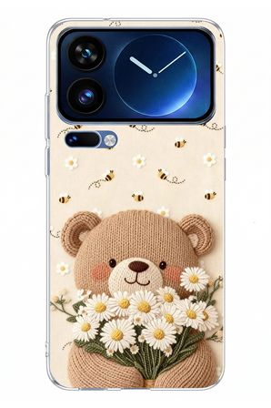 Xiaomi 17 Pro Max Uyumlu Arı ve Papatya Sevimli Ayıcık Baskılı Silikon Kılıf