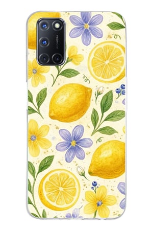 OPPO A52-A72-92 Uyumlu Sulu Boya Limon ve Çiçek Desenli Baskılı Silikon Kılıf