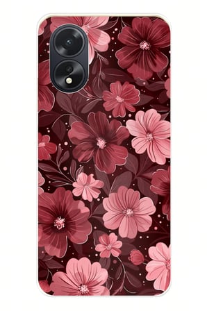 Oppo A38 Uyumlu Pembe ve Bordo Çiçek Desenli Baskılı Silikon Kılıf