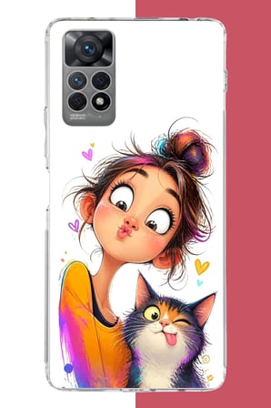 Redmi Note 12 PRO 4G Uyumlu Kediyle Neşeli Özçekim Baskılı Silikon Kılıf