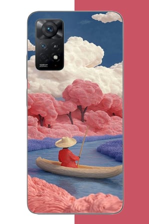 Redmi Note 11E Uyumlu kayık ve pembe ağaç Baskılı Silikon Kılıf