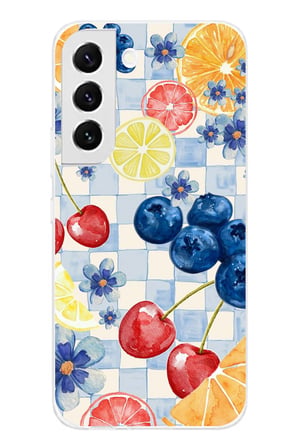 Samsung Galaxy S22 Uyumlu Sulu Boya Meyve ve Çiçek Desenli Baskılı Silikon Kılıf