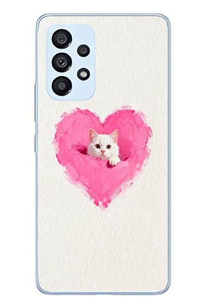 Samsung Galaxy A53 Uyumlu Pembe Kalpli Kedi Baskılı Silikon Kılıf