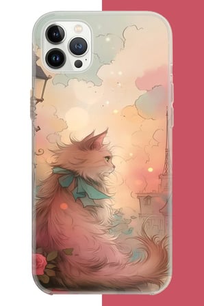 iPhone 12 PRO MAX Uyumlu mavi fularlı kedi Baskılı Silikon Kılıf
