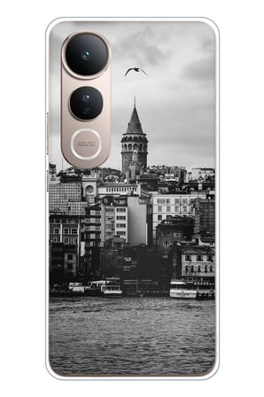 Vivo V50 Lite Uyumlu Galata Kulesi ve Deniz Manzaralı Baskılı Silikon Kılıf