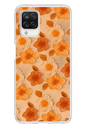 Samsung Galaxy A12 Uyumlu Turuncu Papatyalar Baskılı Silikon Kılıf