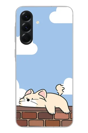 Samsung Galaxy A56 Uyumlu Duvar Üstünde Kedi Baskılı Silikon Kılıf