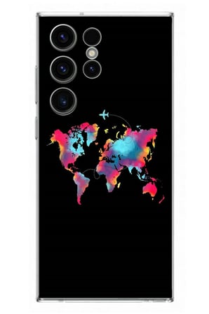 Samsung Galaxy S23 Ultra Uyumlu Dünya Renkli Haritası Baskılı Silikon Kılıf