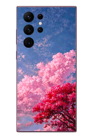 Samsung Galaxy S22 Ultra Uyumlu Kırmızı Pembe Ağaçlar Baskılı Silikon Kılıf