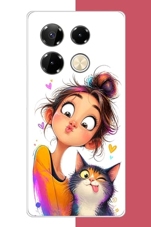 Infinix Note 40 PRO Uyumlu Kediyle Neşeli Özçekim Baskılı Silikon Kılıf
