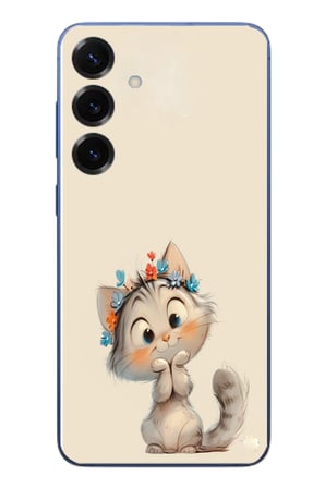 Samsung Galaxy S25 Plus Uyumlu Sevimli Çiçekli Kedi Baskılı Silikon Kılıf