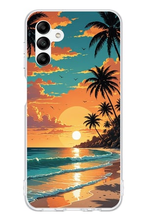Samsung Galaxy A04s Uyumlu Tropikal Sahil ve Gün Batımı Baskılı Silikon Kılıf