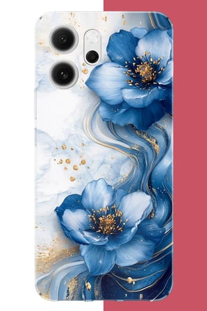 OPPO Reno 14 Uyumlu Mavi Çiçek 3 Baskılı Silikon Kılıf