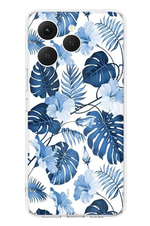 Tecno Spark 40 Uyumlu Mavi Yaprak ve Çiçek Desenli Baskılı Silikon Kılıf