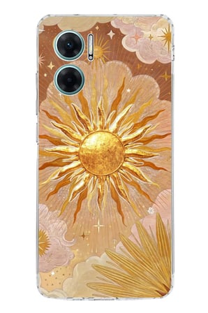 Redmi Note 11E Uyumlu Altın Güneş ve Yıldız Desenli Baskılı Silikon Kılıf