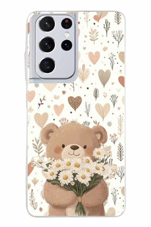 Samsung Galaxy S21 ULTRA Uyumlu Romantik Sevimli Ayıcık Baskılı Silikon Kılıf