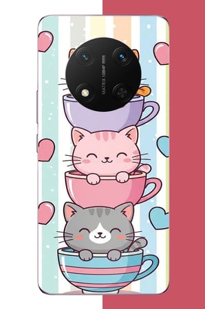 Honor Magic 7 Lite Uyumlu kawaii fincandaki kediler Baskılı Silikon Kılıf