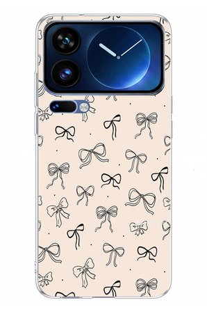 Xiaomi 17 Pro Max Uyumlu Siyah Fiyonk Desenli Krem Rengi Baskılı Silikon Kılıf