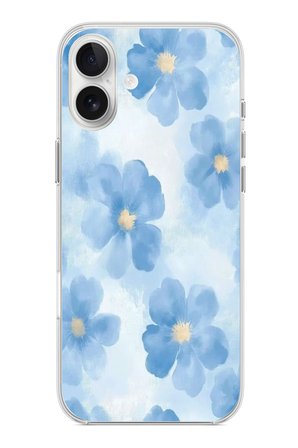 iPhone 16 PLUS Uyumlu Mavi Çiçekler Baskılı Silikon Kılıf