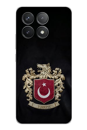 POCO F6 PRO Uyumlu Türk Sembolü Kurt ve Bayrak Desenli Baskılı Silikon Kılıf