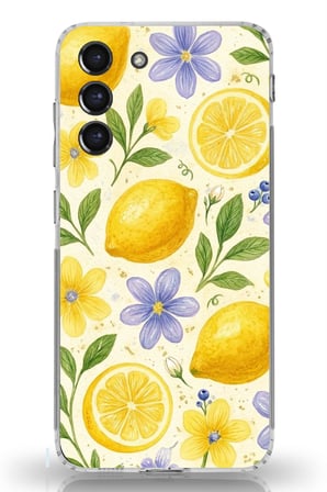 Samsung Galaxy S21 FE Uyumlu Sulu Boya Limon ve Çiçek Desenli Baskılı Silikon Kılıf
