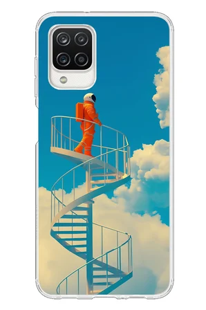 Samsung Galaxy A12 Uyumlu Astronot Gökyüzü Baskılı Silikon Kılıf