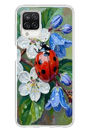 Samsung Galaxy A12 Uyumlu Uğur Böceği Yağlı Boya Baskılı Silikon Kılıf