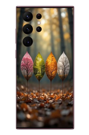Samsung Galaxy S22 Ultra Uyumlu Dört Mevsim Yaprakları Baskılı Silikon Kılıf