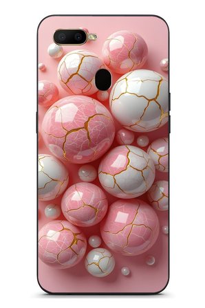 Oppo A5S Uyumlu Pembe Beyaz Kırık Toplar Baskılı Silikon Kılıf