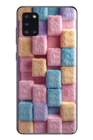 Samsung Galaxy A31 Uyumlu Pembe Tüylü Kareler Baskılı Silikon Kılıf