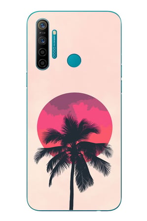 Realme 5i Uyumlu Palmiye Kırmızı Ay Baskılı Silikon Kılıf