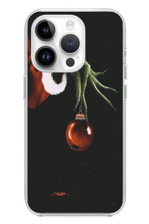 iPhone 14 PRO Uyumlu Grinch Yeşil El ve Kırmızı Yılbaşı Topu Baskılı Silikon Kılıf