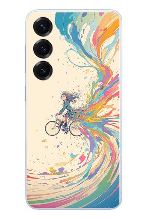 Samsung Galaxy S25 Uyumlu Rengarenk Bisikletli Kız Baskılı Silikon Kılıf