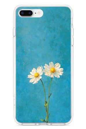iPhone 7 PLUS-8 PLUS Uyumlu İki Beyaz Çiçek Tasarımlı Turkuaz Baskılı Silikon Kılıf