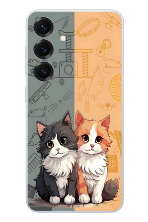 Samsung Galaxy S25 Uyumlu Sarı ve Siyah Kedi Baskılı Silikon Kılıf