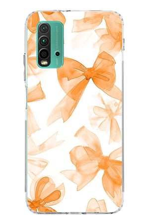 Redmi 9T-POCO M3 Uyumlu Şeftali Fiyonk Kurdele Baskılı Silikon Kılıf