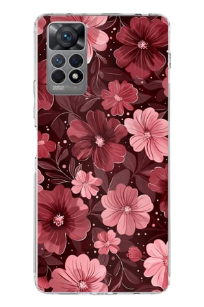 Redmi Note 12 PRO 4G Uyumlu Pembe ve Bordo Çiçek Desenli Baskılı Silikon Kılıf