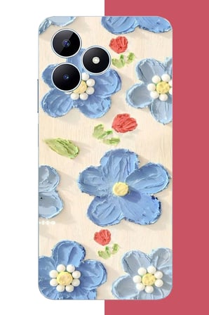 Realme Note 50 Uyumlu tuvaldeki mavi çiçek Baskılı Silikon Kılıf