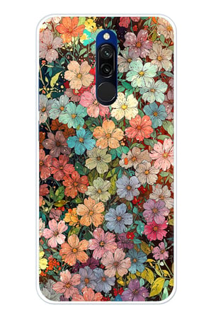 Redmi 8 Uyumlu Vintage Botanik Çiçek Bahçesi Baskılı Silikon Kılıf