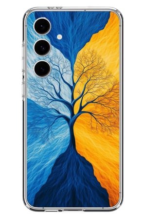 Samsung Galaxy S24 FE Uyumlu Sarı Mavi Ağaç Baskılı Silikon Kılıf